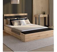 IDMarket - Lit Double Gaelle tête de lit + Banc Coffre et sommier 140 x 190 cm Bois et Noir