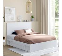 IDMarket - Lit Double MELSA avec rangements tête de lit et sommier 140 x 190 cm Blanc