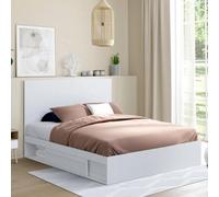 IDMarket – Lit double MELSA avec rangements tête de lit et sommier 140 x 190 cm blanc