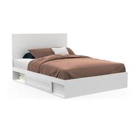 IDMarket - Lit Double MELSA avec rangements tête de lit et sommier 140 x 190 cm Blanc