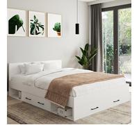 IDMARKET Lit double MINEA avec tiroirs + niches de rangement + tête de lit et sommier 140 x 190 cm blanc