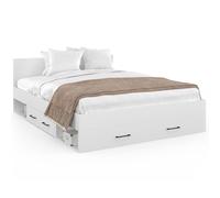 IDMarket - Lit Double MINEA avec tiroirs + niches de Rangement + tête de lit et sommier 140 x 190 cm Blanc