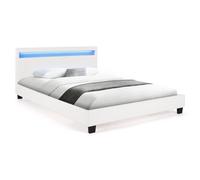 IDMarket - Lit Double Neo avec tête de lit LED intégrées et sommier 140 x 190 cm PVC Blanc