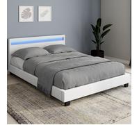 IDMARKET Lit double NEO avec tête de lit LED intégrées et sommier 140 x 190 cm PVC blanc