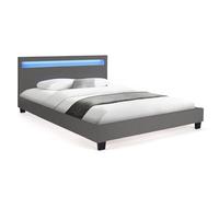 Lit Double Neo 140 X 190 Cm Pvc Gris Avec Sommier Et Led Intégrées Gris