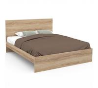 IDMarket – Lit double OMAHA – 160 x 200 cm – Tête de lit et sommier façon hêtre