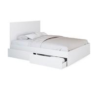 IDMarket - Lit Double Omaha 4 tiroirs sur roulettes avec tête de lit et sommier 140 x 190 cm Blanc