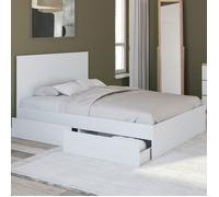 IDMARKET Lit double OMAHA 4 tiroirs sur roulettes avec tête de lit et sommier 140 x 190 cm blanc