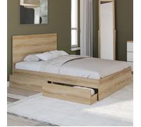 IDMARKET Lit double OMAHA 4 tiroirs sur roulettes avec tête de lit et sommier 140 x 190 cm façon hêtre