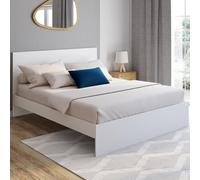 IDMarket - Lit Double Omaha avec tête de lit et sommier 160 x 200 cm Blanc