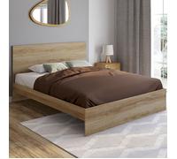 Lit Double Omaha Avec Tête De Lit Et Sommier 160 X 200 Cm Façon Hêtre
