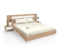 IDMARKET Lit double SANTA – tête de lit & tables de chevet intégrées, sommier 160x200 cm, bois/blanc