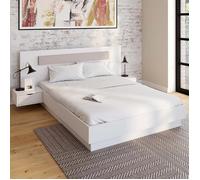 IDMARKET Lit double SANTA avec tête de lit + tables de chevet intégrées et sommier 140 x 190 cm blanc