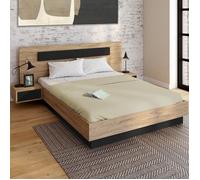 IDMARKET Lit double SANTA avec tête de lit + tables de chevet intégrées et sommier 160 x 200 cm bois et noir