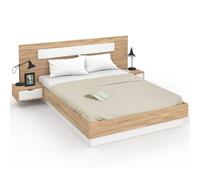 IDMarket - Lit Double Santa avec tête de lit + Tables de Chevet intégrées et sommier 160 x 200 cm Bois et Blanc