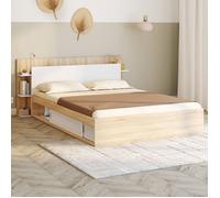 IDMarket - Lit double Sari - Rangements, sommier et tête de lit - 140 x 190 cm - Bois et blanc