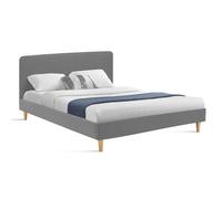 IDMarket - Lit Double scandinave Balta avec tête de lit et sommier 140 x 190 cm Tissu Gris Clair