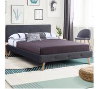 IDMarket - Lit Double scandinave Oslo avec tête de lit et sommier 160 x 200 cm Tissu Gris Anthracite