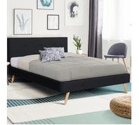 Lit Double Scandinave Oslo 160 X 200 Cm Tissu Noir Noir