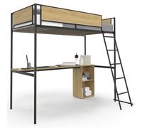IDMarket Lit Mezzanine Simple Detroit – Bureau et rangements 90x190 cm Design industriel