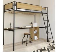 IDMarket - Lit Mezzanine Simple Detroit avec Bureau et rangements 90 x 190 cm Design Industriel