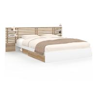 IDMarket - Lit Savana 180x200 hêtre et Blanc | 4 tablettes chevets, 2 compartiments rangements