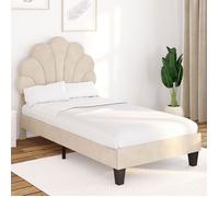 IDMarket - Lit simple AMANDA coquillage 90 x 190 cm avec sommier velours beige