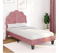 IDMARKET Lit simple coquillage 90 x 190 cm AMANDA avec sommier velours rose poudré