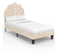 IDMarket - Lit simple AMANDA coquillage 90 x 190 cm avec sommier velours beige