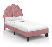 IDMarket - Lit simple coquillage Amanda 90 x 190 cm avec sommier velours rose poudré
