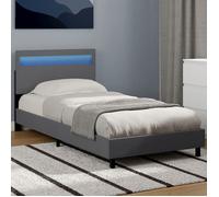 IDMarket - Lit Simple Neo avec tête de lit LED intégrées et sommier 90 x 190 cm PVC Gris