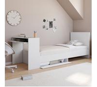 IDMarket - Lit Simple Omaha 90 x 190 cm avec sommier, tête de lit, Bureau et rangements Blanc