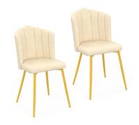 IDMarket - Lot de 2 chaises Coquillage Adella Beige en Velours Pieds dorés