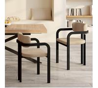 IDMarket – Chaises de salle à manger ESMA – métal noir, velours taupe, accoudoirs – Lot de 2