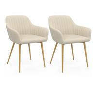 IDMarket – Lot de 2 chaises de salle à manger Jany – Matelassées velours beige, pieds effet bois