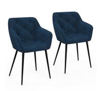 IDMarket – Lot de 2 chaises de salle à manger LYA, fauteuils de table capitonnés velours bleu canard