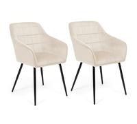 IDMarket – Lot de 2 chaises de salle à manger Mady – en métal non pliable H. 80 cm – velours beige