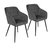 IDMarket – Lot de 2 chaises de salle à manger Mady en velours avec accoudoirs Gris foncé