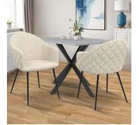 IDMarket - Lot de 2 chaises de salle à manger Moly en velours gaufré beige