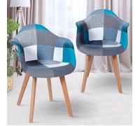 IDMarket - Lot de 2 chaises de salle à manger scandinaves SARA - motifs patchwork bleus