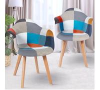 IDMarket Chaises de salle à manger SARA scandinaves Lot de 2 motifs patchwork multicolores