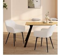IDMarket - Lot de 2 chaises de salle à manger Shelia en tissu bouclette blanc