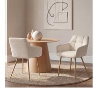 IDMarket - Lot de 2 chaises GINA Tissu Chenille Beige Pieds Effet Bois