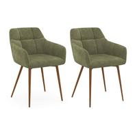 IDMarket - Lot de 2 chaises GINA Tissu Chenille Vert Pieds Effet Noyer