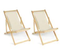 IDMarket - Lot de 2 chaises Longues Pliantes chilienne Bois Toile écrue