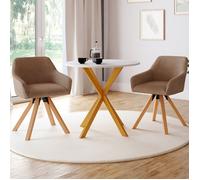 IDMarket Chaises pivotantes de salle à manger JANY – velours côtelé taupe – Lot de 2