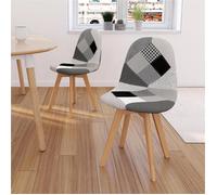 Lot de 2 chaises scandinaves SARA motifs patchworks noirs, gris et blancs
