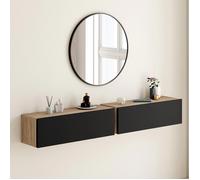 IDMarket - Lot de 2 Consoles suspendues étagères murales ELYOS 1 Porte Bois et Noir