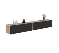 IDMarket - Lot de 2 Consoles suspendues étagères murales ELYOS | Avec 1 porte, bois et noir