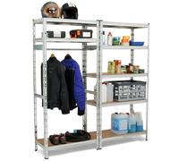 IDMarket - Lot de 2 étagères modulables Charges Lourdes en métal 8 Plateaux avec vestiaire H.180 cm